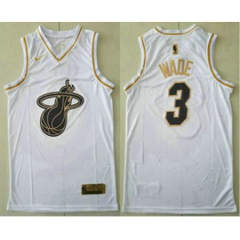 Men's Miami Heat #3 Dwyane Wade White Golden Nike Swingman Stitched NBA Jersey