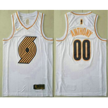 Men's Portland Trail Blazers #00 Carmelo Anthony White Golden Nike Swingman Stitched NBA Jersey