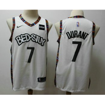 Men's Brooklyn Nets #7 Kevin Durant NEW White 2020 City Edition NBA Swingman Jersey With The Sponsor Logo