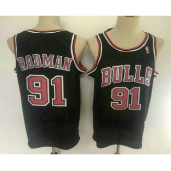 Men's Chicago Bulls #91 Dennis Rodman 1997-98 Black Hardwood Classics Soul Swingman Throwback Jersey
