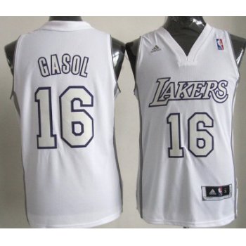 Los Angeles Lakers #16 Pau Gasol Revolution 30 Swingman White Big Color Jersey