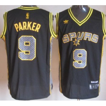 San Antonio Spurs #9 Tony Parker Black Electricity Fashion Jersey