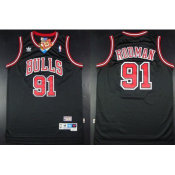 Chicago Bulls #91 Dennis Rodman Black With Bulls Throwback Swingman Jersey