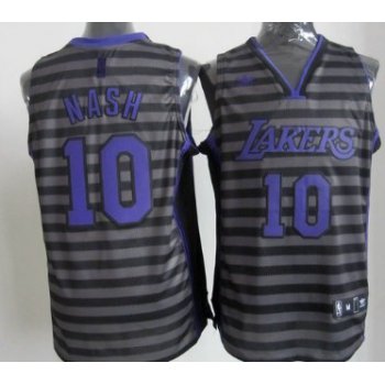 Los Angeles Lakers #10 Steve Nash Gray With Black Pinstripe Jersey