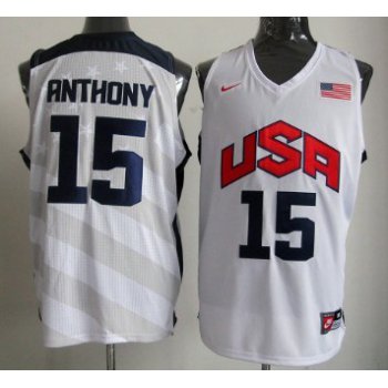 2012 Olympics Team USA #15 Carmelo Anthony Revolution 30 Swingman White Jersey