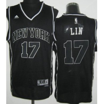 New York Knicks #17 Jeremy Lin Revolution 30 Swingman All Black With White Jersey
