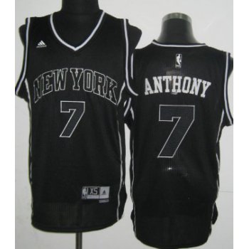 New York Knicks #7 Carmelo Anthony Revolution 30 Swingman All Black With White Jersey