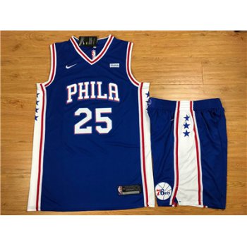 Nike Philadelphia 76ers #25 Ben Simmons Blue Swingman Jersey(With Shorts)