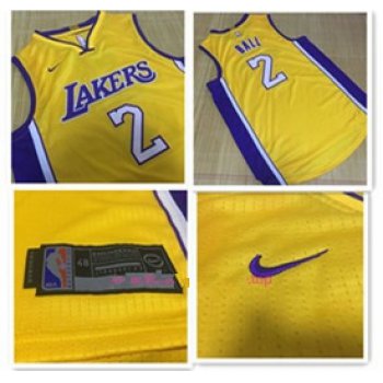 Men's Los Angeles Lakers #2 Lonzo Ball Yellow 2017-2018 Nike Swingman Stitched NBA Jersey