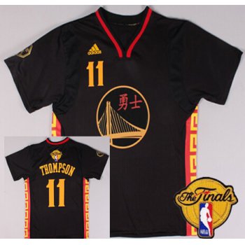 Men's Golden State Warriors #11 Klay Thompson Chinese Black Fashion 2017 The NBA Finals Patch Jersey