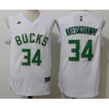Men's Milwaukee Bucks #34 Giannis Antetokounmpo All White Stitched NBA adidas Revolution 30 Swingman Jersey
