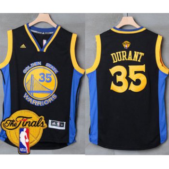 Men's Warriors #35 Kevin Durant Black Blue 2017 The Finals Patch Stitched NBA Jersey