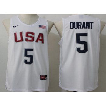 2016 Olympics Team USA Men's #5 Kevin Durant Revolution 30 Swingman White Jersey