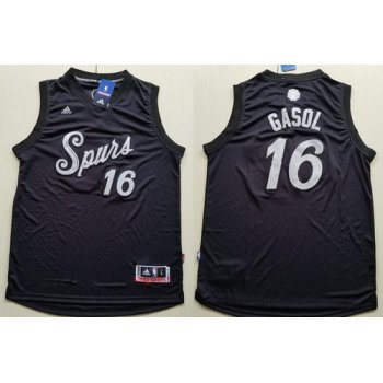 Men's San Antonio Spurs #16 Pau Gasol adidas Black 2016 Christmas Day Stitched NBA Swingman Jersey
