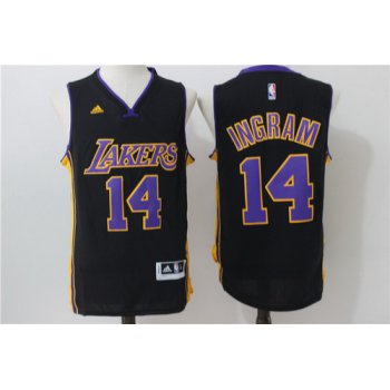 Men's Los Angeles Lakers #14 Brandon Ingram Black With Purple Revolution 30 Swingman Basketball Jersey