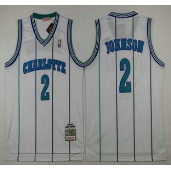 Men's Charlotte Hornets #2 Larry Johnson 1992-93 White Hardwood Classics Soul Swingman Throwback Jersey