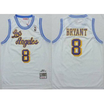 Men's Los Angeles Lakers #8 Kobe Bryant 1996-97 White Hardwood Classics Soul Swingman Throwback Jersey