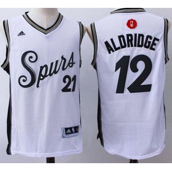 Men's San Antonio Spurs #12 LaMarcus Aldridge Revolution 30 Swingman 2015 Christmas Day White Jersey
