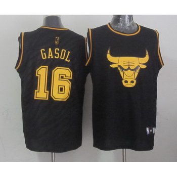 Chicago Bulls #16 Pau Gasol Revolution 30 Swingman 2014 Black With Gold Jersey