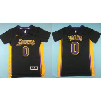 Los Angeles Lakers #0 Nick Young Revolution 30 Swingman 2014 New Black With Purple Short-Sleeved Jersey