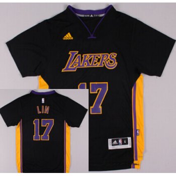 Los Angeles Lakers #17 Jeremy Lin Revolution 30 Swingman 2014 New Black With Purple Short-Sleeved Jersey