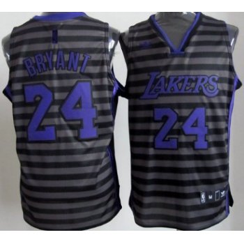 Los Angeles Lakers #24 Kobe Bryant Gray With Black Pinstripe Jersey