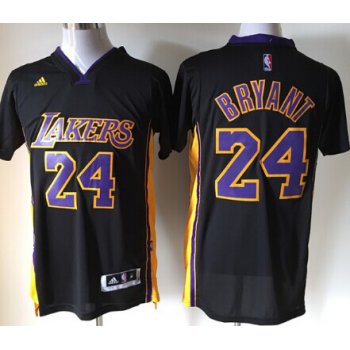 Los Angeles Lakers #24 Kobe Bryant Revolution 30 Swingman 2014 New Black With Purple Short-Sleeved Jersey