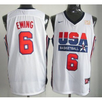 1992 Olympics Team USA #6 Patrick Ewing White Swingman Jersey