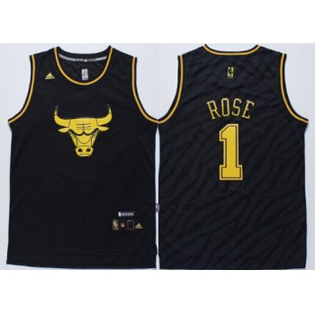 Chicago Bulls #1 Derrick Rose Revolution 30 Swingman 2014 Black With Gold Jersey