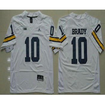 Men's Michigan Wolverines #10 Tom Brady White Stitched NCAA Brand Jordan College Football Jersey