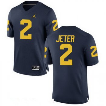 Men's Michigan Wolverines #2 Derek Jeter Navy Blue Stitched College Football Brand Jordan NCAA Jersey