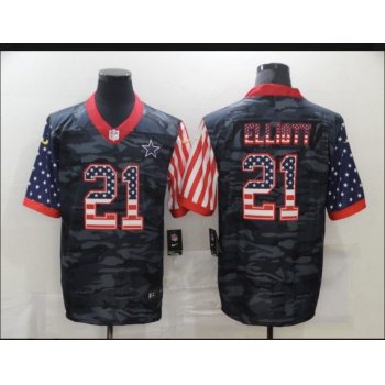 Men's Dallas Cowboys #21 Ezekiel Elliott Camo Salute To Serve USA Flag Limited Jersey