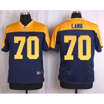 Men's Green Bay Packers #70 T. J. Lang Navy Blue Gold Alternate NFL Nike Elite Jersey