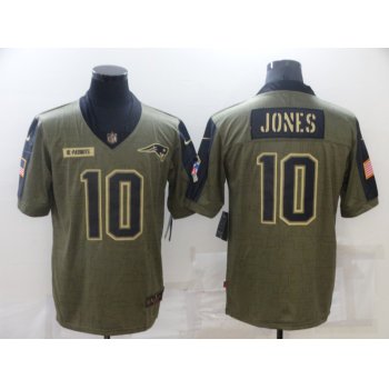 Men's New England Patriots #10 Mac Jones 2021 Olive Salute To Service Limited Stitched Jersey