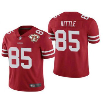 Men's San Francisco 49ers #85 George Kittle Red 75th Anniversary Patch 2021 Vapor Untouchable Stitched Nike Limited Jersey