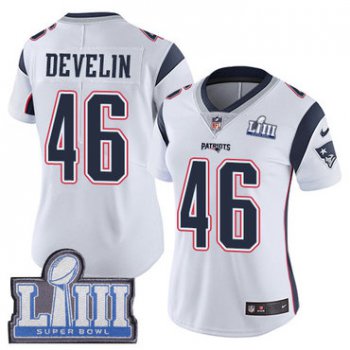 #46 Limited James Develin White Nike NFL Road Women's Jersey New England Patriots Vapor Untouchable Super Bowl LIII Bound