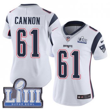#61 Limited Marcus Cannon White Nike NFL Road Women's Jersey New England Patriots Vapor Untouchable Super Bowl LIII Bound
