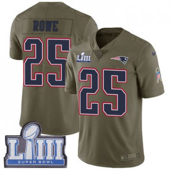 #25 Limited Eric Rowe Olive Nike NFL Youth Jersey New England Patriots 2017 Salute to Service Super Bowl LIII Bound