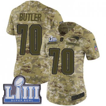 #70 Limited Adam Butler Camo Nike NFL Women's Jersey New England Patriots 2018 Salute to Service Super Bowl LIII Bound