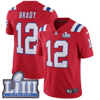 Youth New England Patriots #12 Tom Brady Red Nike NFL Alternate Vapor Untouchable Super Bowl LIII Bound Limited Jersey
