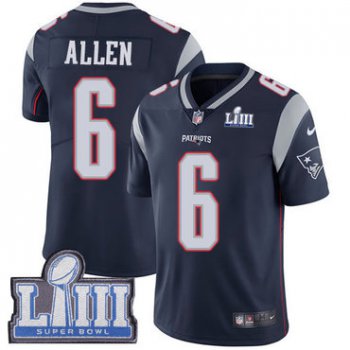 Youth New England Patriots #6 Ryan Allen Navy Blue Nike NFL Home Vapor Untouchable Super Bowl LIII Bound Limited Jersey