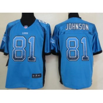 Nike Detroit Lions #81 Calvin Johnson Drift Fashion Blue Elite Jersey