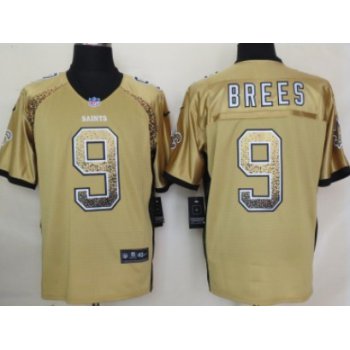 Nike New Orleans Saints #9 Drew Brees Drift Fashion Gold Elite Jersey