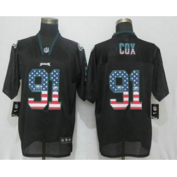 Men's Philadelphia Eagles #91 Fletcher Cox Black USA Flag Fashion Stitched NFL Nike Elite Jersey