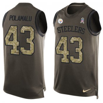 Men's Pittsburgh Steelers #43 Troy Polamalu Green Salute to Service Hot Pressing Player Name & Number Nike NFL Tank Top Jersey