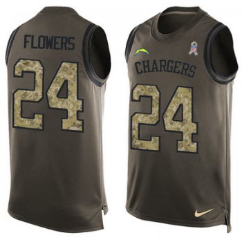 Men's San Diego Chargers #24 Brandon Flowers Green Salute to Service Hot Pressing Player Name & Number Nike NFL Tank Top Jersey