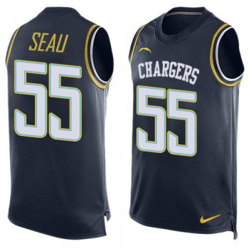 Men's San Diego Chargers #55 Junior Seau Navy Blue Hot Pressing Player Name & Number Nike NFL Tank Top Jersey