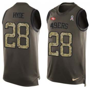 Men's San Francisco 49ers #28 Carlos Hyde Green Salute to Service Hot Pressing Player Name & Number Nike NFL Tank Top Jersey