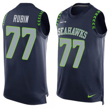 Men's Seattle Seahawks #77 Ahtyba Rubin Navy Blue Hot Pressing Player Name & Number Nike NFL Tank Top Jersey