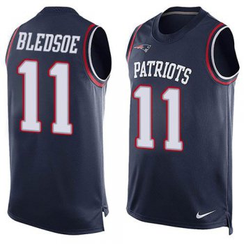 Men's New England Patriots #11 Drew Bledsoe Navy Blue Hot Pressing Player Name & Number Nike NFL Tank Top Jersey
